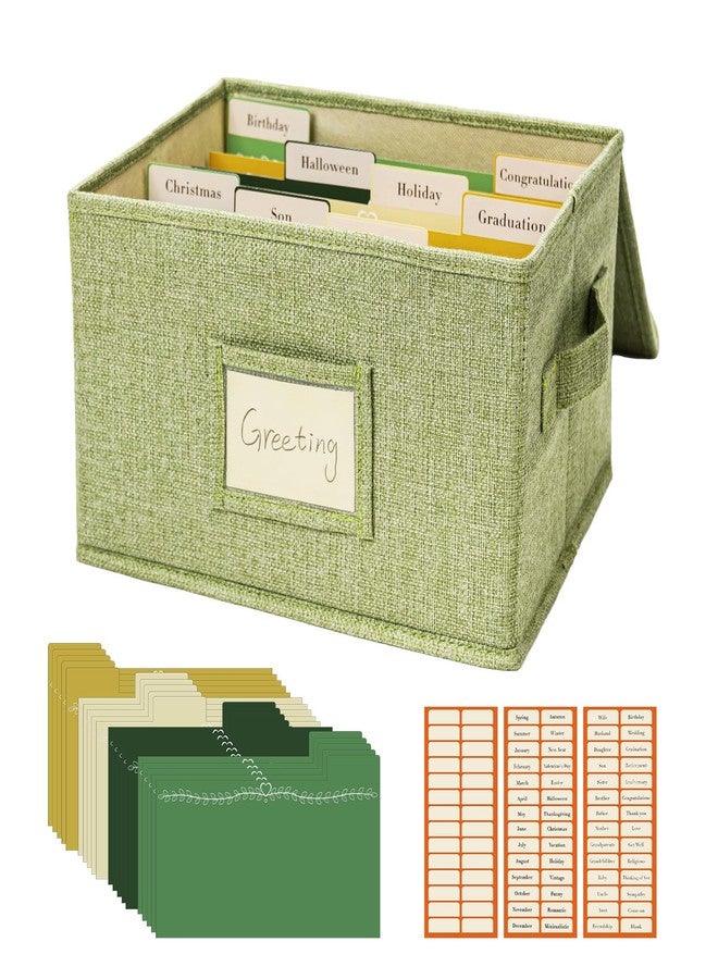 Vienrose Greeting Card Organizer Storage Box with 20 Removable Dividers, 84 Self-stick Labels, Perfect for Photos, Envelopes, Scrapbooking, Paper, Stickers Holder 1 Pack Grass Green - Image 1