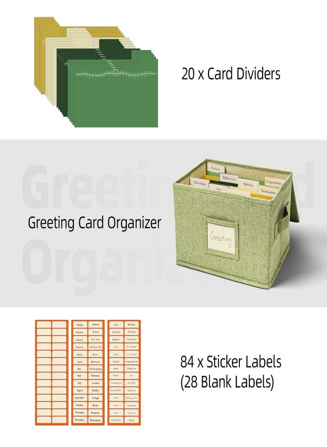 Vienrose Greeting Card Organizer Storage Box with 20 Removable Dividers, 84 Self-stick Labels, Perfect for Photos, Envelopes, Scrapbooking, Paper, Stickers Holder 1 Pack Grass Green - Image 3