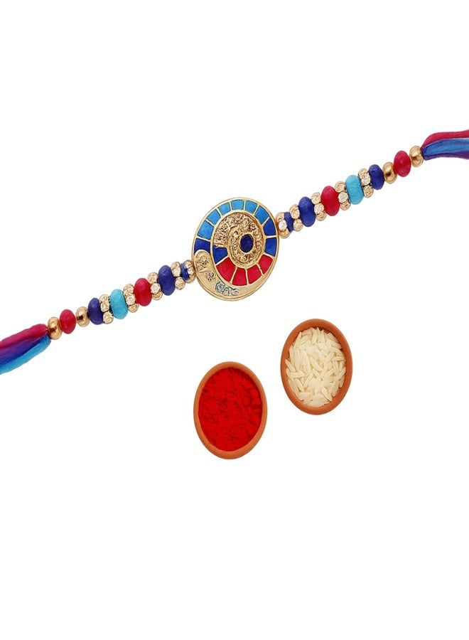 Sage Square Rakhi Gift for Bhai | Evil Eye Resin Thread with Stones & Beads | Includes Roli Chawal | Traditional Raksha Bandhan Celebration (Design 1) - Image 1