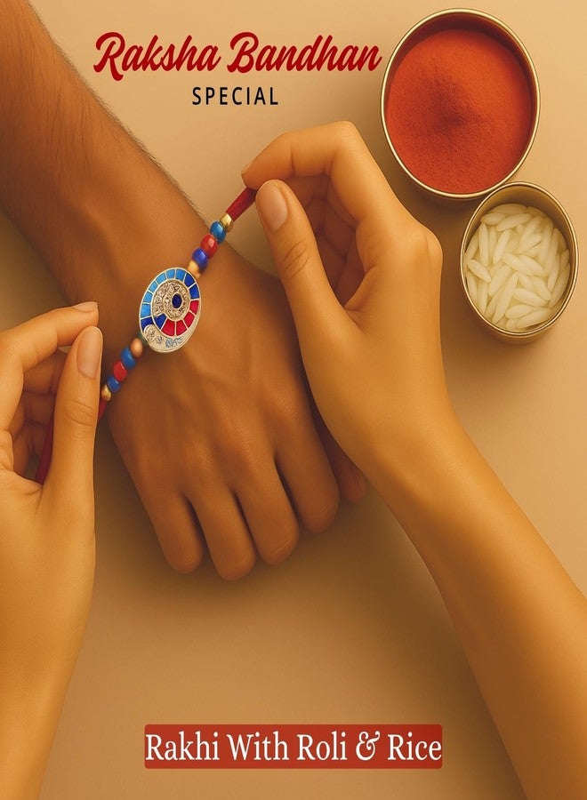 Sage Square Rakhi Gift for Bhai | Evil Eye Resin Thread with Stones & Beads | Includes Roli Chawal | Traditional Raksha Bandhan Celebration (Design 1) - Image 3