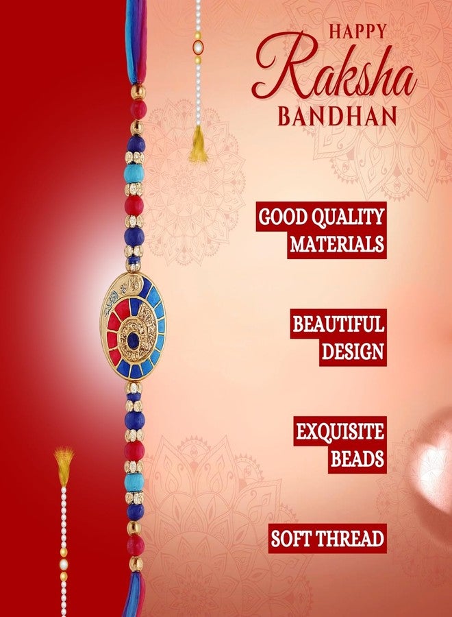Sage Square Rakhi Gift for Bhai | Evil Eye Resin Thread with Stones & Beads | Includes Roli Chawal | Traditional Raksha Bandhan Celebration (Design 1) - Image 4