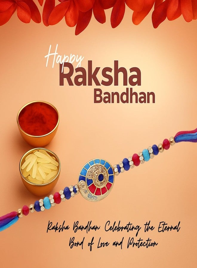 Sage Square Rakhi Gift for Bhai | Evil Eye Resin Thread with Stones & Beads | Includes Roli Chawal | Traditional Raksha Bandhan Celebration (Design 1) - Image 2