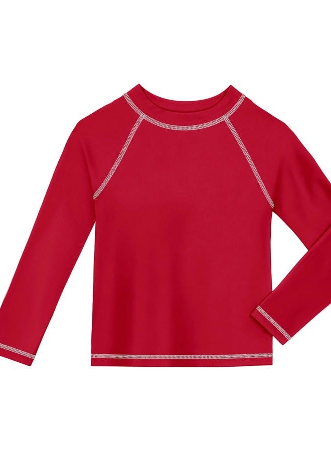 City Threads Little Boys' and Girls' Solid Rashguard Swimming Tee Shirt Rash Guard SPF Sun Protection for Summer Beach Pool and Play, L/S Red, 5 - Image 1
