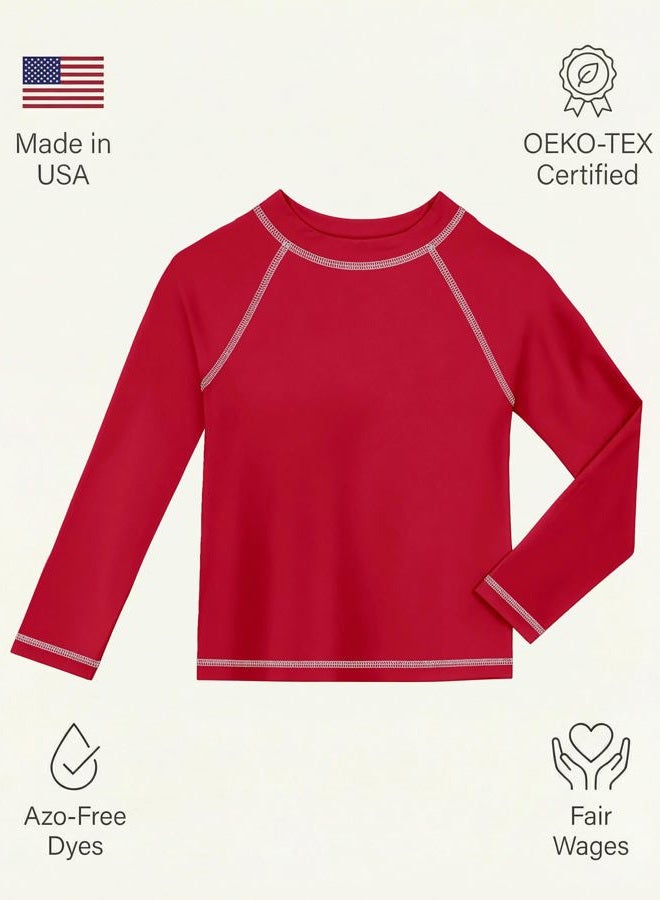 City Threads Little Boys' and Girls' Solid Rashguard Swimming Tee Shirt Rash Guard SPF Sun Protection for Summer Beach Pool and Play, L/S Red, 5 - Image 4