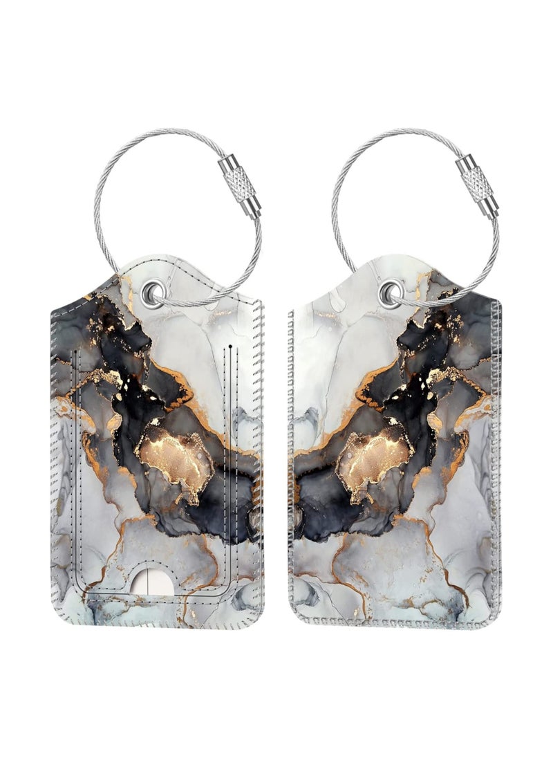 SYOSI 2 Pcs Luggage Tags Privacy Cover ID Label with Stainless Steel Loop and Address Card for Travel Bag Suitcase(Cloudy Marble)  - Image 1