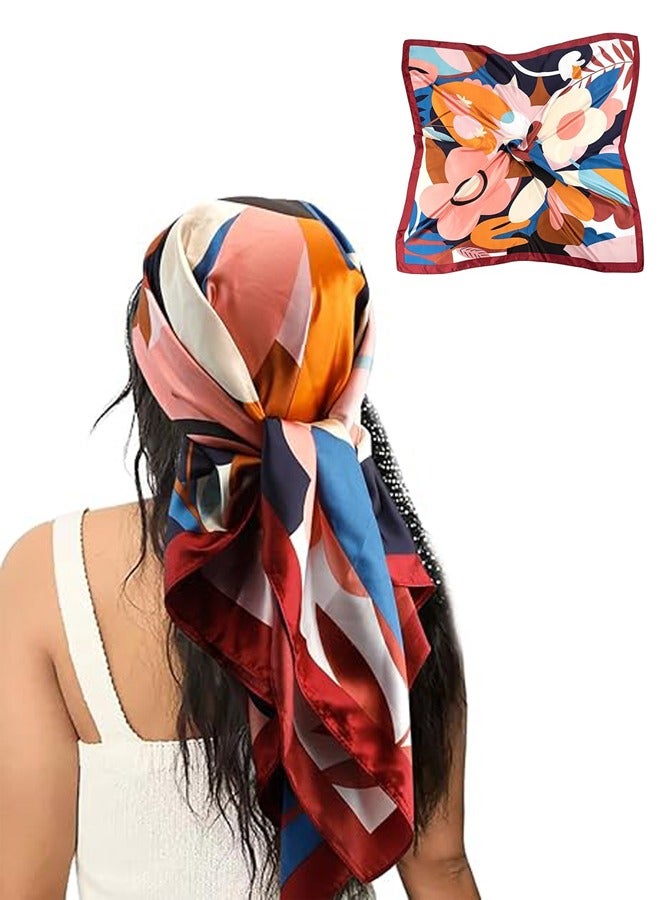 35inch Square Silk Head Scarf Fashion Silk Head Scarf for Women Textured Scarf, Suitable For Wrapping Hair Sleeping. - Image 1