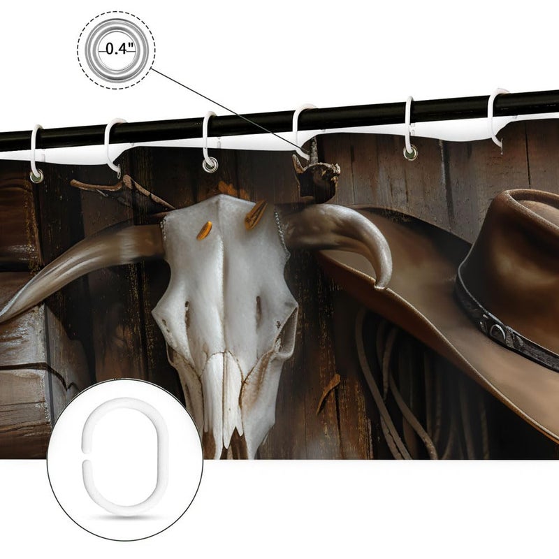 Wathon Western Cowboy Shower Curtain with Farmhouse Barn Door, Southwest Country Ranch Bath Curtain with Cowboy Boots Floral, Rustic Southwestern Theme Bathroom Decor Set with Hooks 70X70IN - Image 5