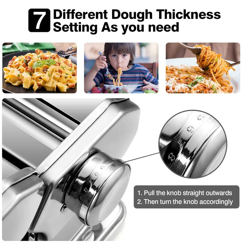 Tooluck Pasta MakerTooluck 150 Pasta Roller Pasta Machine With 2 In 1 Dough Cutter And 7 Adjustable Thickness Setting For Homemade PastaSpaghetti Fettuccini Lasagna Or Dumpling SkinsBest Kitchen Gift Set  - Image 5