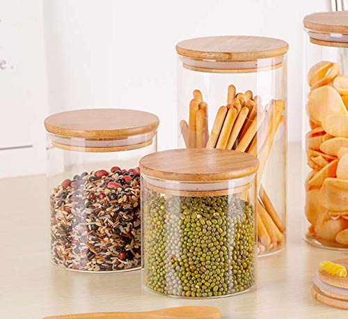 HOMIES INTERNATIONAL HOMIES INTERNATIONAL, 3 Piece cylindrical shape Airtight Glass Candy Jar pot Storage Container with Bamboo wooden Lid and Silicone Sealing Ring, 685ml, (Size: 10.8 * 9.8CM)  - Image 4