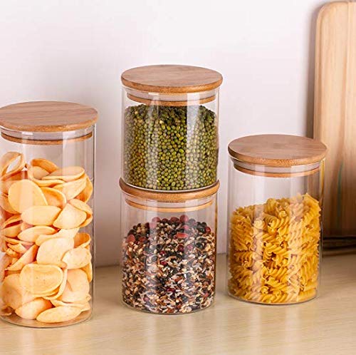 HOMIES INTERNATIONAL HOMIES INTERNATIONAL, 3 Piece cylindrical shape Airtight Glass Candy Jar pot Storage Container with Bamboo wooden Lid and Silicone Sealing Ring, 685ml, (Size: 10.8 * 9.8CM)  - Image 3