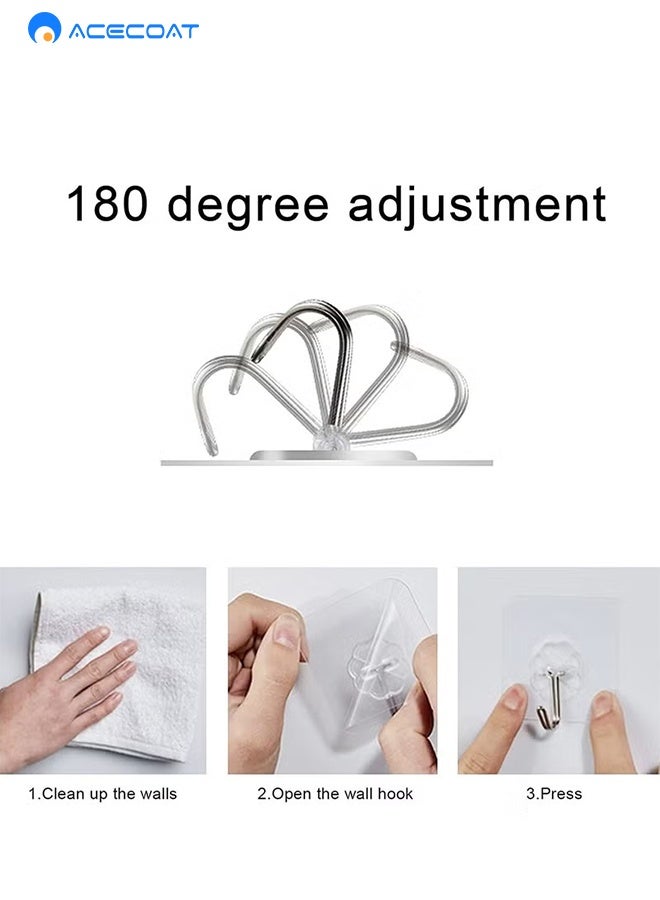ACECOAT Adhesive Hooks for Hanging Heavy Duty Wall Hooks Self Adhesive Towel Coat Hooks Waterproof Transparent Hook for Bathroom Shower Kitchen Keys Door Outdoor Home Improvement Utility Hook 20 Pack - Image 2