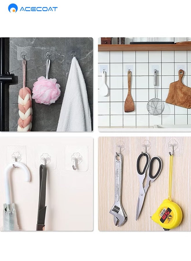 ACECOAT Adhesive Hooks for Hanging Heavy Duty Wall Hooks Self Adhesive Towel Coat Hooks Waterproof Transparent Hook for Bathroom Shower Kitchen Keys Door Outdoor Home Improvement Utility Hook 20 Pack - Image 3