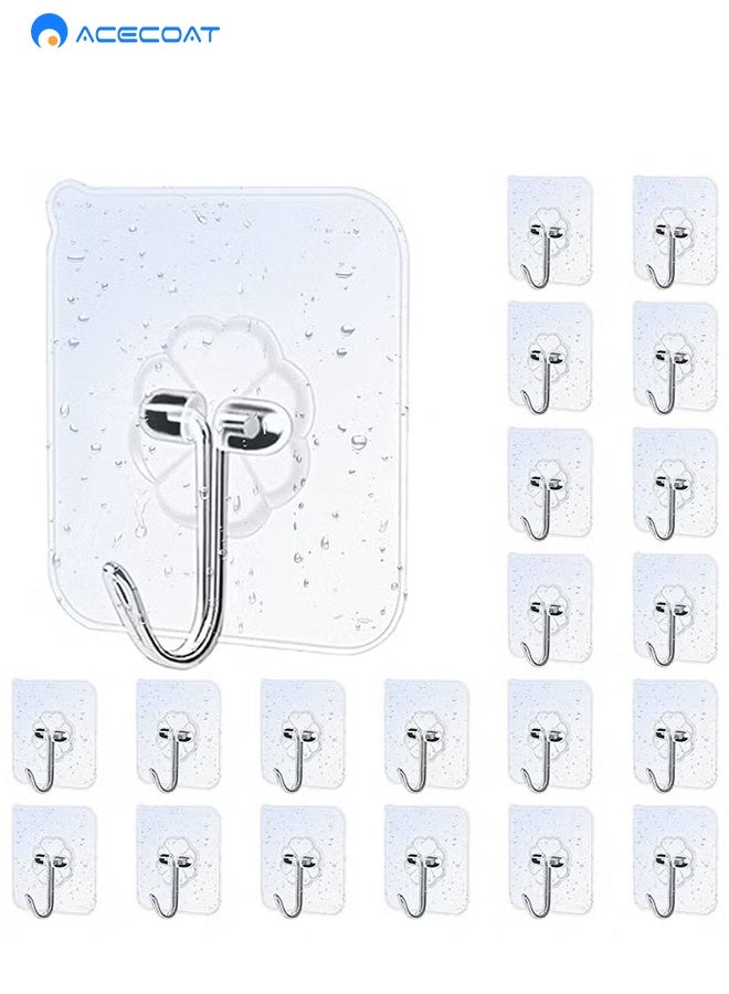 ACECOAT Adhesive Hooks for Hanging Heavy Duty Wall Hooks Self Adhesive Towel Coat Hooks Waterproof Transparent Hook for Bathroom Shower Kitchen Keys Door Outdoor Home Improvement Utility Hook 20 Pack - Image 1