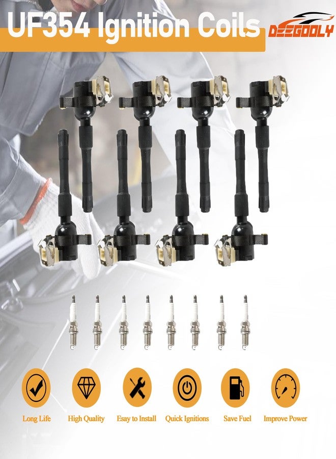 DEEGOOLY 8PCS UF354 Ignition Coils Pack & Iridium Spark Plugs Compatible with BMW 320i 323Ci 323i 325Ci 325i 325xi 328Ci 330i 525i 528i 530i X5 Z3 2.2L 2.5L 2.8L 3.0L 3.2L - Image 2