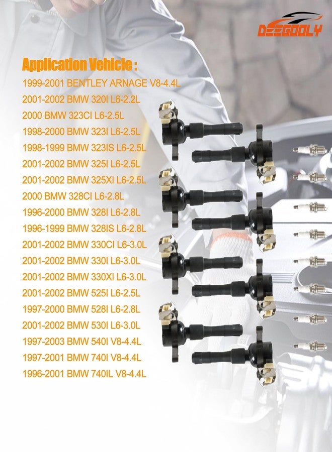 DEEGOOLY 8PCS UF354 Ignition Coils Pack & Iridium Spark Plugs Compatible with BMW 320i 323Ci 323i 325Ci 325i 325xi 328Ci 330i 525i 528i 530i X5 Z3 2.2L 2.5L 2.8L 3.0L 3.2L - Image 3