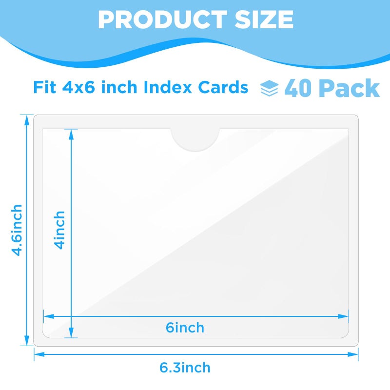 Joyberg 40 Pack Clear Self-Adhesive Pockets, 4" x 6" Index Card Pockets With Top Open Loading, PVC Label Holders for Organizing storage bins, Library Card, Drawer, and Protecting Your Cards - Image 2