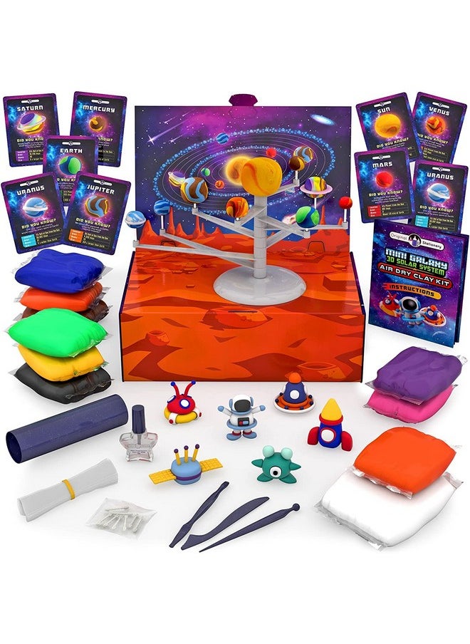 Original Stationery - Original Stationery Mini Galaxy 3D Solar System Air Dry Clay Kit, 10 Bags of Air Dry Clay for Kids, 8 Fact Cards, Tools and More in this Kit to make a Spinning Solar System with Modeling Clay for Kids - Image 1