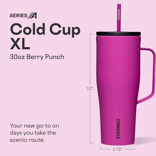 Corkcicle Cold Cup XL Insulated Tumbler with Handle Keeps Drinks Cold 12 Hours TripleInsulated SpillProof Lid Summer Drinkware Gift Keeps Drinks Ice Cold 30 oz Berry Punch - Image 3