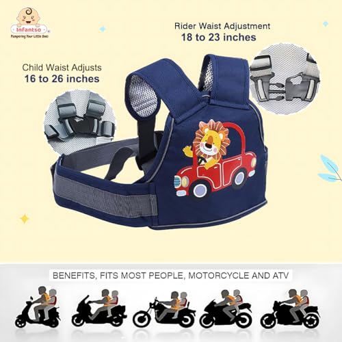 Infantso Safety Belts For Kids For Bike & Scooty (Blue), 2 Wheeler Vehicle Harness Belt With Four Point Safety Protection, Portable Seat Belts With Reflective Straps For Children & Toddlers - Image 3