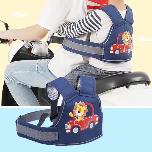 Infantso Safety Belts For Kids For Bike & Scooty (Blue), 2 Wheeler Vehicle Harness Belt With Four Point Safety Protection, Portable Seat Belts With Reflective Straps For Children & Toddlers - Image 1