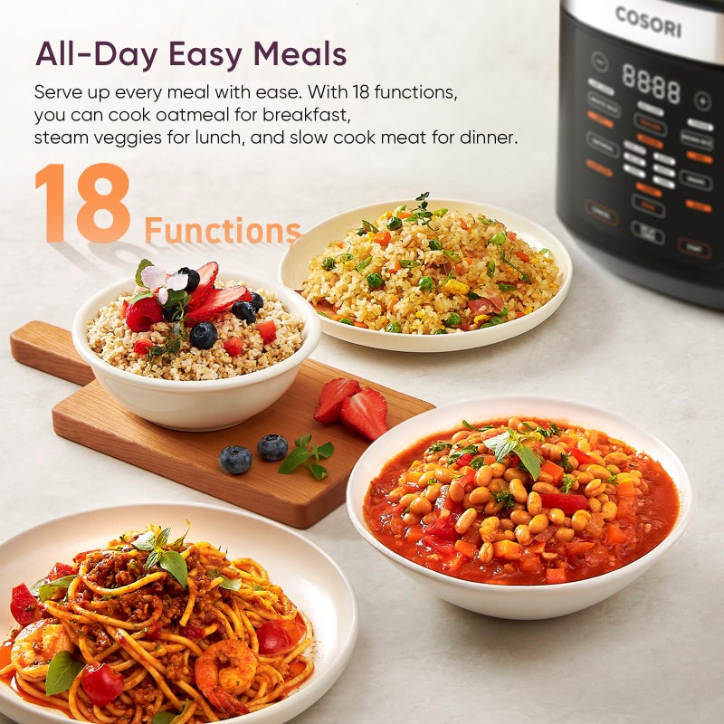 COSORI Rice Cooker 10 Cup, 24h Keep Warm, Non-stick Ceramic Inner Pot, 18 Functions Fuzzy Logic Rice Maker with Stainless Steel Steamer Basket, SautÃ©, Slow Cooker, Black - Image 2