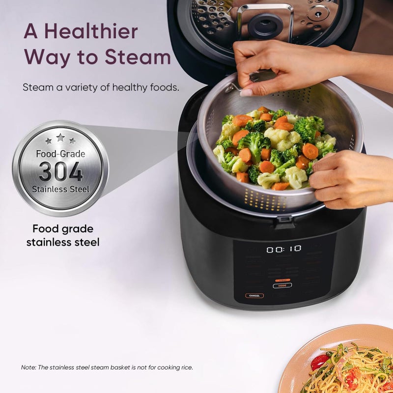 COSORI Rice Cooker 10 Cup, 24h Keep Warm, Non-stick Ceramic Inner Pot, 18 Functions Fuzzy Logic Rice Maker with Stainless Steel Steamer Basket, SautÃ©, Slow Cooker, Black - Image 4