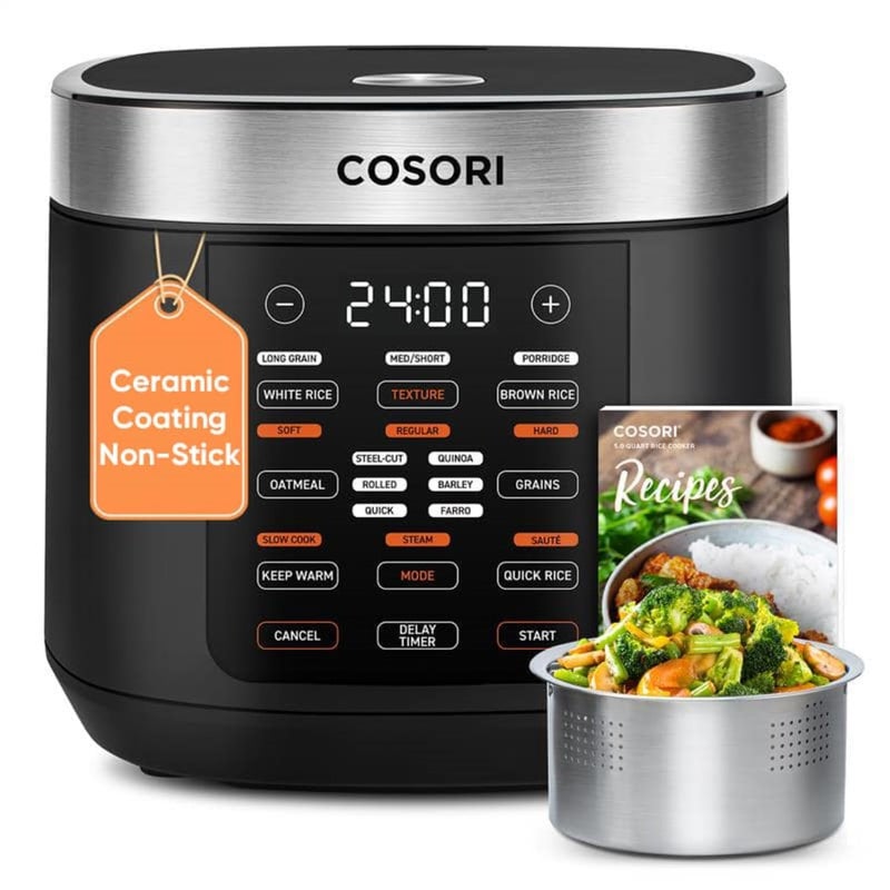 COSORI Rice Cooker 10 Cup, 24h Keep Warm, Non-stick Ceramic Inner Pot, 18 Functions Fuzzy Logic Rice Maker with Stainless Steel Steamer Basket, SautÃ©, Slow Cooker, Black - Image 1
