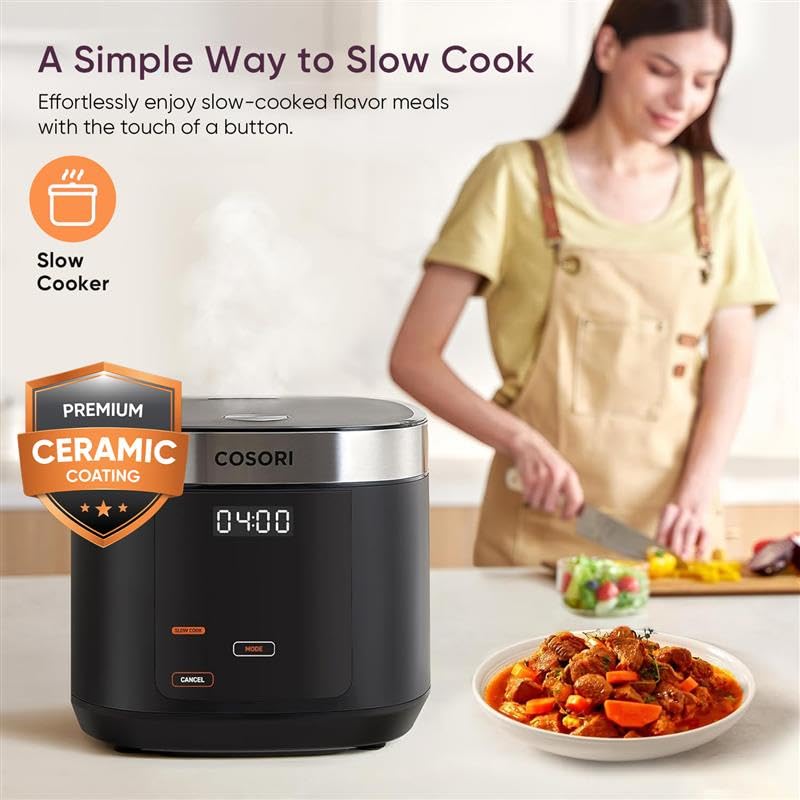 COSORI Rice Cooker 10 Cup, 24h Keep Warm, Non-stick Ceramic Inner Pot, 18 Functions Fuzzy Logic Rice Maker with Stainless Steel Steamer Basket, SautÃ©, Slow Cooker, Black - Image 5