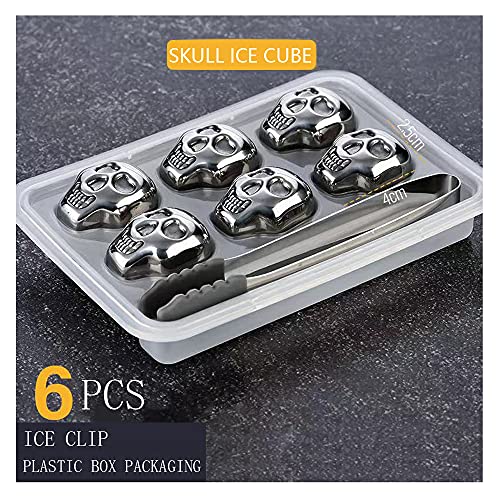i Kito Reusable Stainless Steel Ice Cube Metal Whiskey Stones for Drinks Skull Shaped Set of 6 by i Kito - Image 2