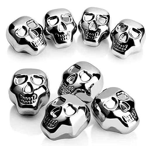 i Kito Reusable Stainless Steel Ice Cube Metal Whiskey Stones for Drinks Skull Shaped Set of 6 by i Kito - Image 1