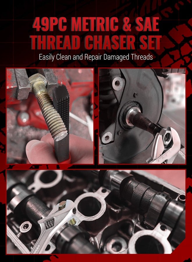 Reywoo 49 PC Thread Chaser Set, Metric and SAE Thread Restorer Tool with 22 Taps 24 Dies 3 Thread Files, Master Thread Cleaner Rethreading Kit in UNC UNF Metric Sizes - Image 2