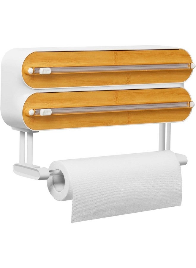 FunBlast 3 in 1 Aluminum Foil and Plastic Wrap Organizer with Paper Towel Holder,Magnetic Plastic Wrap Dispenser with Cutter, Cling Film, Tin Foil and Wax Paper Holder (Bamboo Cover) - Image 1