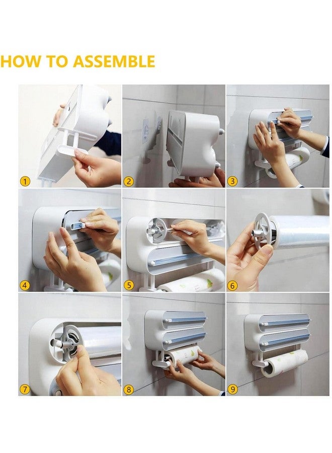 FunBlast 3 in 1 Aluminum Foil and Plastic Wrap Organizer with Paper Towel Holder,Magnetic Plastic Wrap Dispenser with Cutter, Cling Film, Tin Foil and Wax Paper Holder (Bamboo Cover) - Image 3