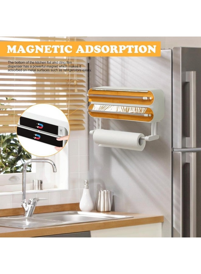 FunBlast 3 in 1 Aluminum Foil and Plastic Wrap Organizer with Paper Towel Holder,Magnetic Plastic Wrap Dispenser with Cutter, Cling Film, Tin Foil and Wax Paper Holder (Bamboo Cover) - Image 5