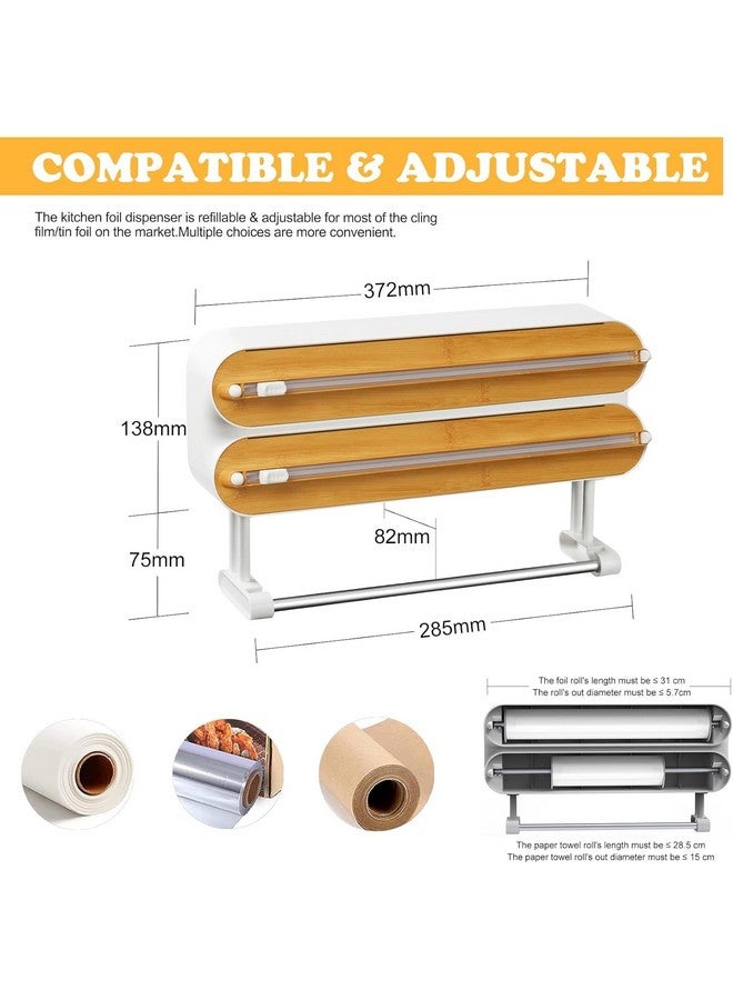 FunBlast 3 in 1 Aluminum Foil and Plastic Wrap Organizer with Paper Towel Holder,Magnetic Plastic Wrap Dispenser with Cutter, Cling Film, Tin Foil and Wax Paper Holder (Bamboo Cover) - Image 2