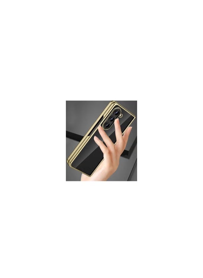 CATANES Samsung Galaxy Z Fold 5 Case Clear Electroplating Full Coverage Phone Case Gold - Image 2