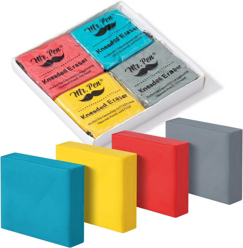 Mr. Pen- Kneaded Eraser, 4 Pack, Colorful, Kneaded Erasers for Artists | Art Eraser, Kneadable Erasers, Moldable Eraser, Art Erasers for Drawing, Artist Eraser, Drawing Erasers, Art Gum Eraser - Image 1