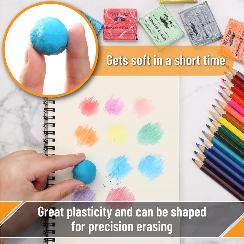Mr. Pen- Kneaded Eraser, 4 Pack, Colorful, Kneaded Erasers for Artists | Art Eraser, Kneadable Erasers, Moldable Eraser, Art Erasers for Drawing, Artist Eraser, Drawing Erasers, Art Gum Eraser - Image 3