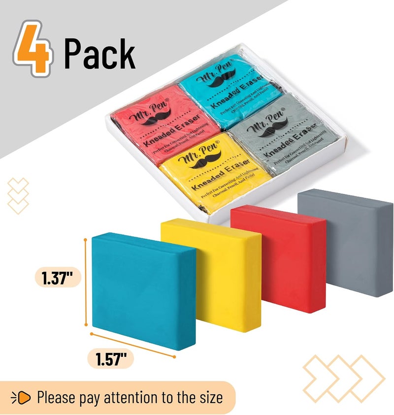 Mr. Pen- Kneaded Eraser, 4 Pack, Colorful, Kneaded Erasers for Artists | Art Eraser, Kneadable Erasers, Moldable Eraser, Art Erasers for Drawing, Artist Eraser, Drawing Erasers, Art Gum Eraser - Image 2