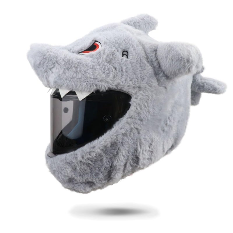 Generic HTLNUZD Full Face Motorcycle Helmet Cover Easy to Install Dust Cap Motorcycle Helmet Fun Rides, Cartoon Fluffy Plush Set for Motorcycle Christmas Hats (Shark) - Image 1