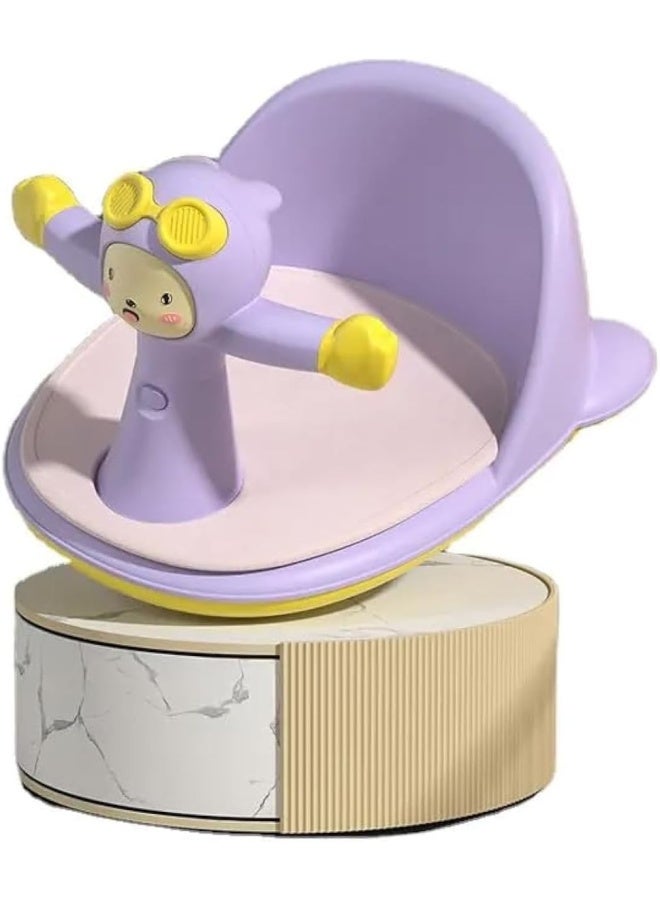 Premify Baby Bath Seat With Non-Slip Soft Seat Animal Shape Portable Baby Bathtub Seat With Cartoon Backrest Anti-Drop Does Not Peel With Suction Cups Shower Stool For Bathroom (Purple)  - Image 1