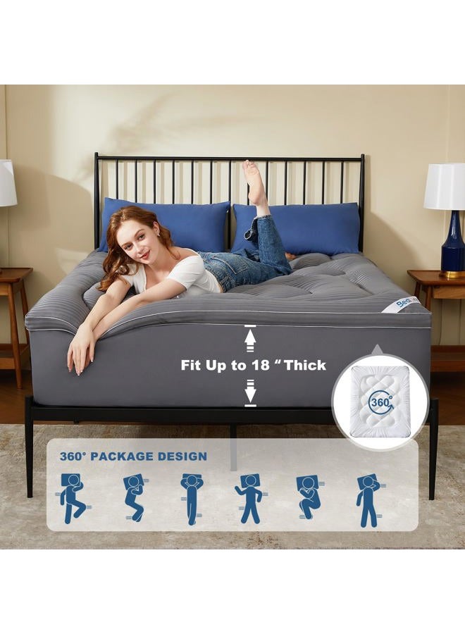 BEDLORE Queen Mattress Topper, Thick Pillow Top Pad for Back Pain Relief, Cooling Soft Mattress Cover with Deep Pockets 6-18 inch - Image 5