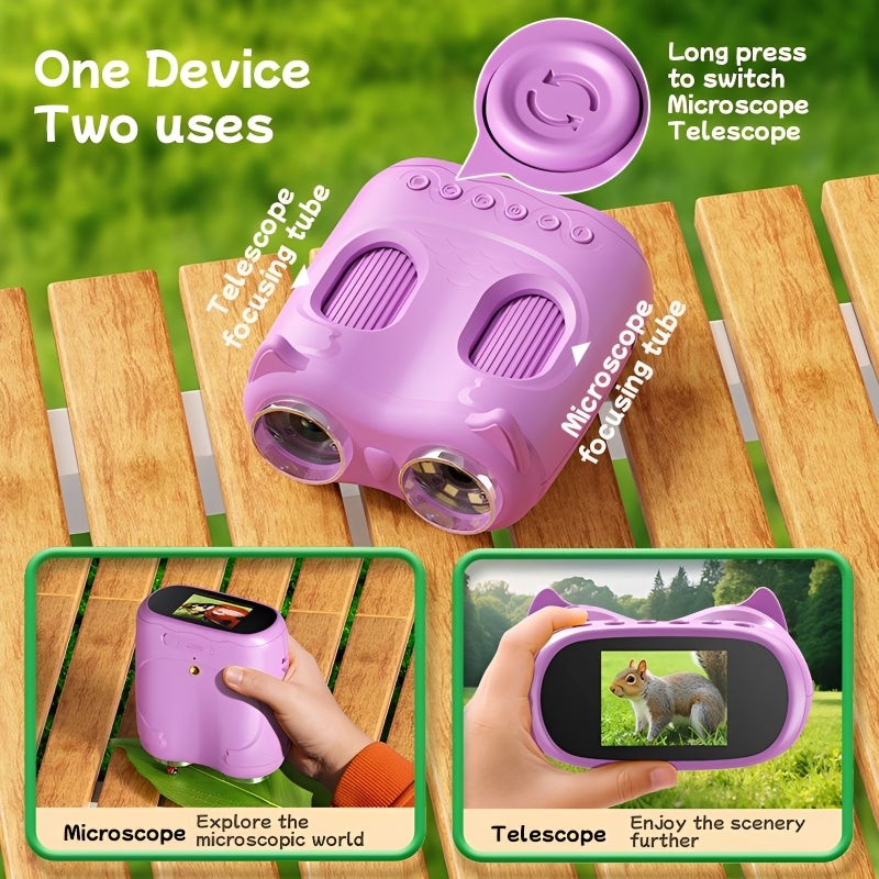 2-in-1 Microscope & Telescope 1000X Microscope 10X Telescope - 2.0" IPS Screen 1080P Camera Adjustable LED Light Purple Portable Learning Tool for Kids 3-12 Indoor Outdoor Exploration - Image 3