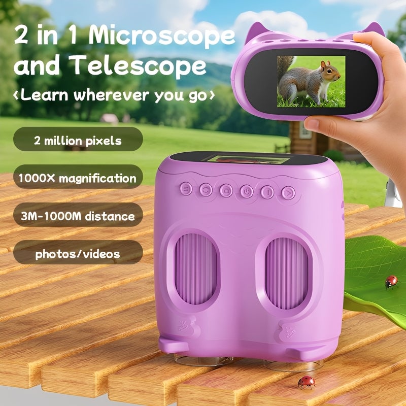 2-in-1 Microscope & Telescope 1000X Microscope 10X Telescope - 2.0" IPS Screen 1080P Camera Adjustable LED Light Purple Portable Learning Tool for Kids 3-12 Indoor Outdoor Exploration - Image 2