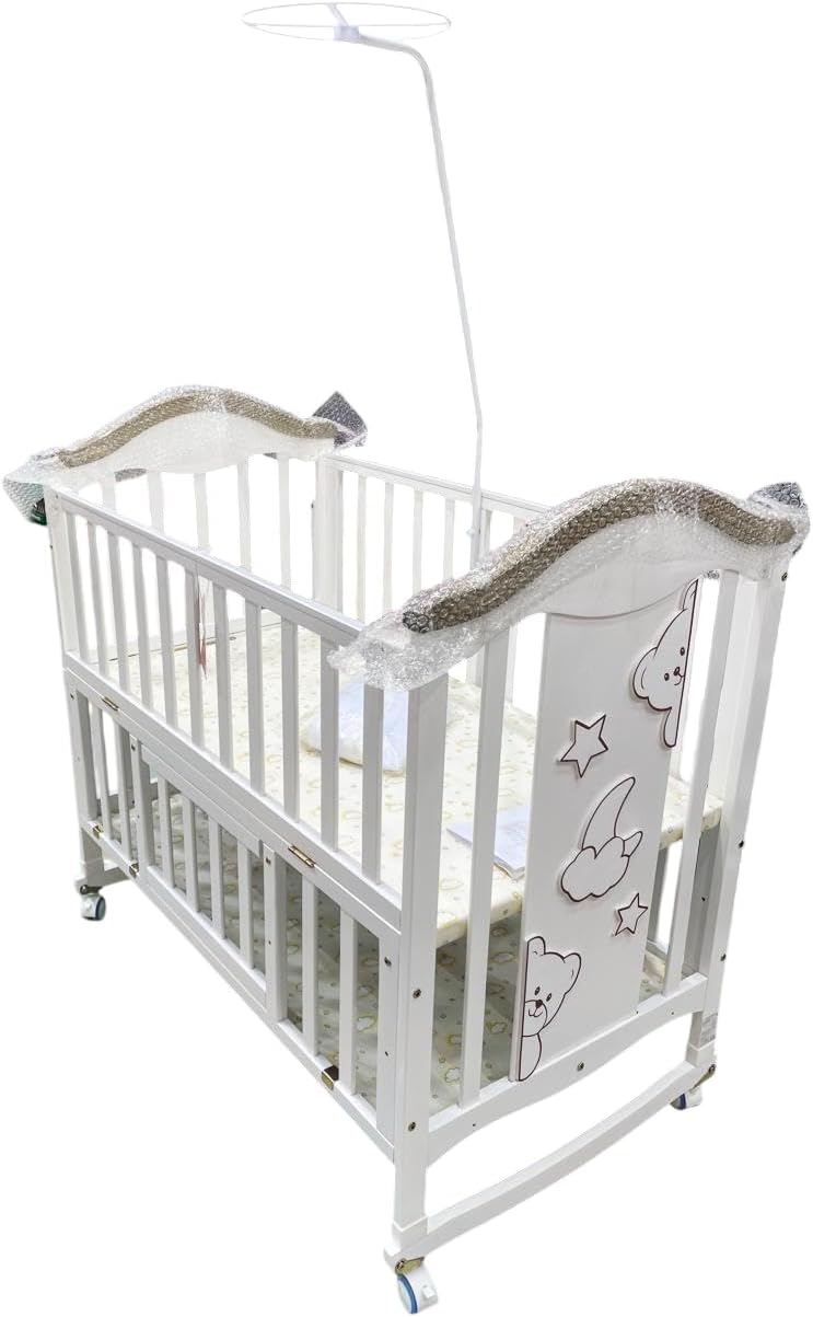 United 18.ZL Wooden Bed with Mosquito Net for Baby, White - Image 3