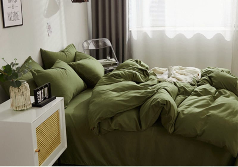 Nanko Queen Comforter Set Dark Green Olive Green Soft Reversible All Season Down Alternative Quilted Duvet Insert Microfiber Filling Luxury Quality Bedding Sets in a Bag 3PCs 90x90 Hunter Green