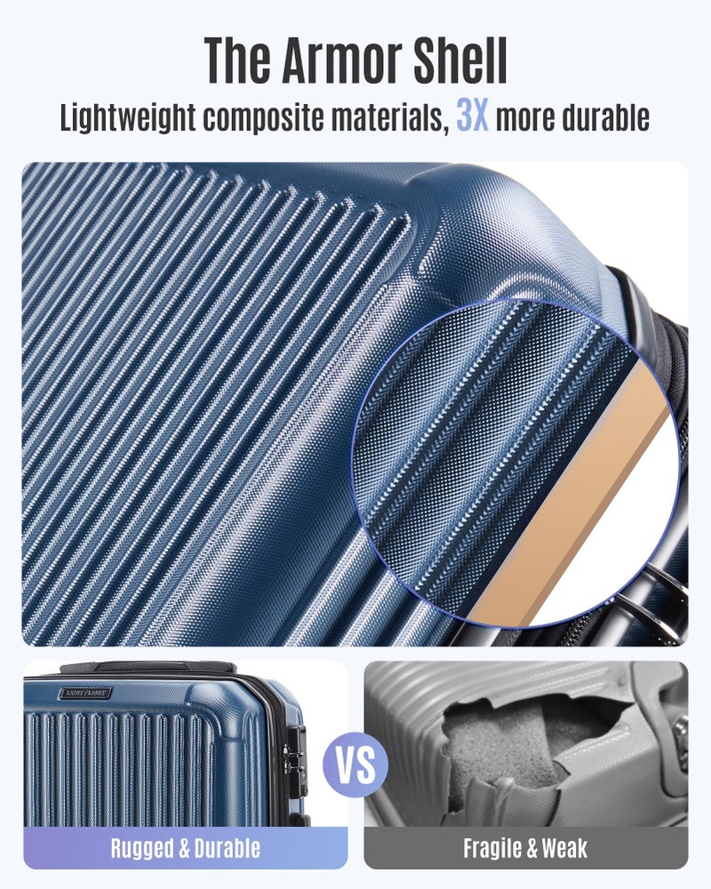 LIGHT FLIGHT Carry On Luggage 22x14x9 Airline Approved, Durable Hard Shell Carry On Suitcases with Wheels, Expandable Hardside Lightweight Travel Luggage with TSA Lock, Dark Green - Image 4