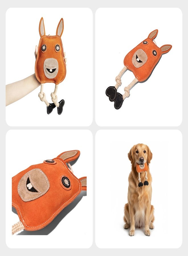 Oye Bark Orange Rabbit Leather Dog Toy - Natural Leather Chew Toy with Hand-Stitched Finish, Jute Rope & Coconut Fiber | Eco-Friendly, Durable, Non-Toxic Toy for Large Dogs, Puppies & All Breeds - Image 2