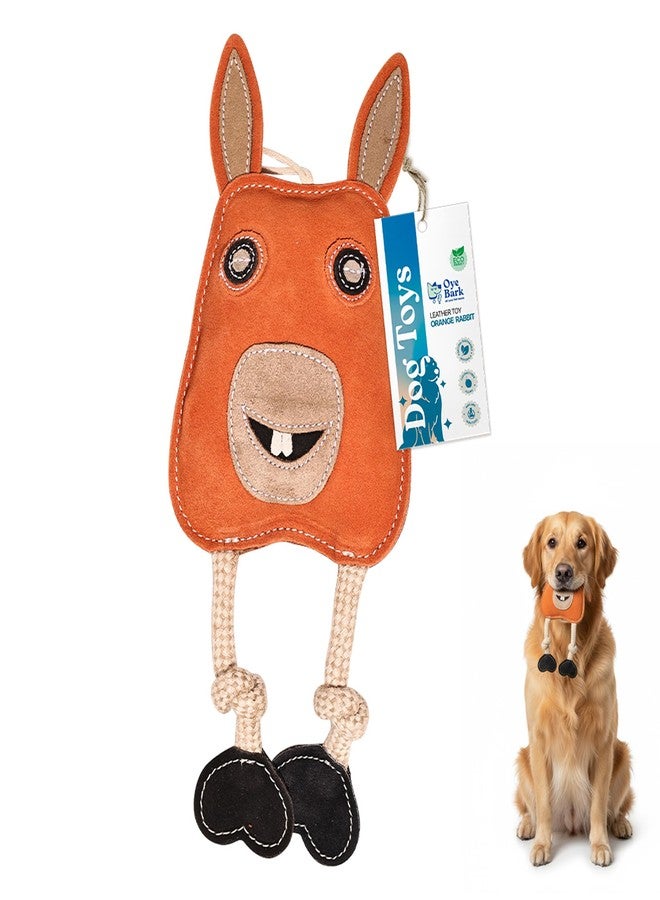 Oye Bark Orange Rabbit Leather Dog Toy - Natural Leather Chew Toy with Hand-Stitched Finish, Jute Rope & Coconut Fiber | Eco-Friendly, Durable, Non-Toxic Toy for Large Dogs, Puppies & All Breeds - Image 1