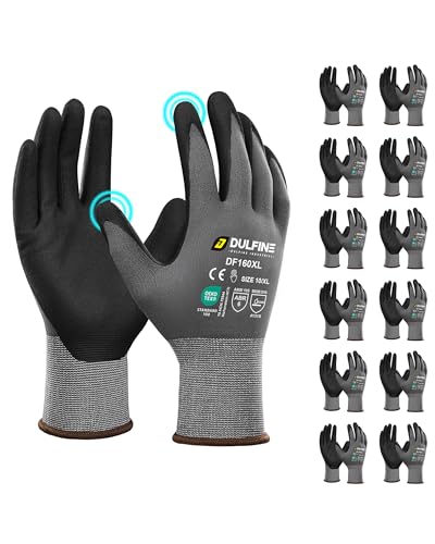 DULFINE Safety Work Gloves MicroFoam Nitrile Coated-12 Pairs Pack,Seamless Knit Nylon Glove with Black Micro-Foam Nitrile Grip,Ideal for General Purpose,Automotive,Home Improvement,Painting(Medium) - Image 1